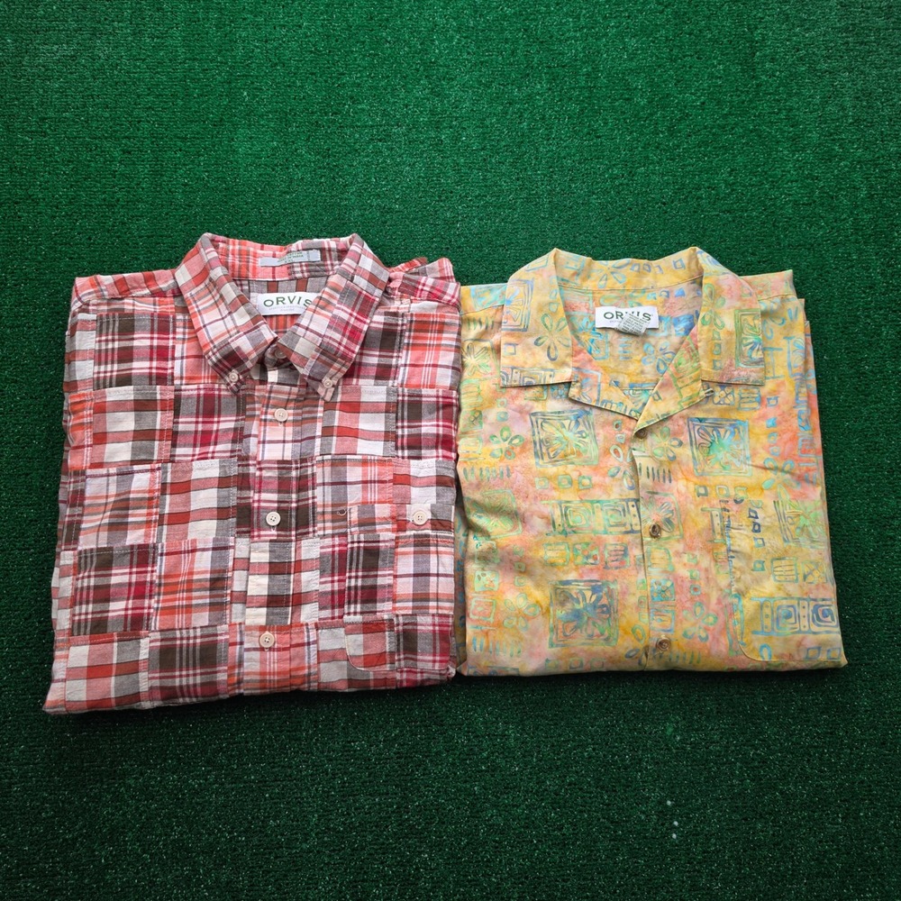 Orvis Shirt Mens 2XL Button Up Patchwork Madras Hawaiian Bundle Lot of 2